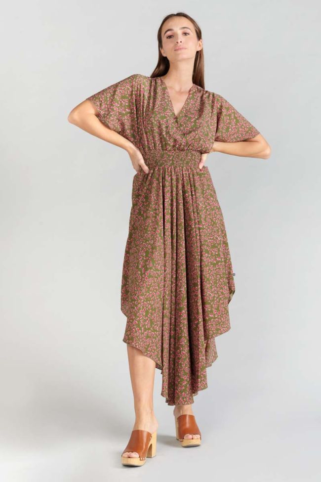 Khaki floral Yaka maxi dress