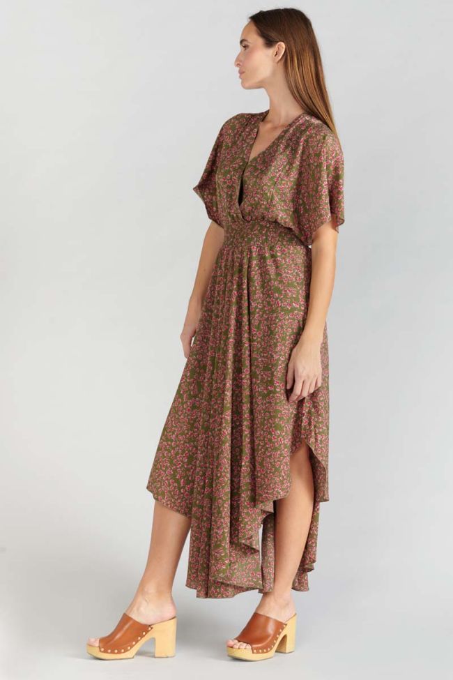 Khaki floral Yaka maxi dress