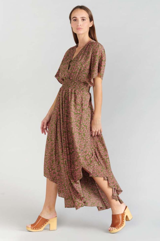 Khaki floral Yaka maxi dress