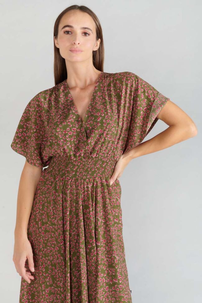 Khaki floral Yaka maxi dress
