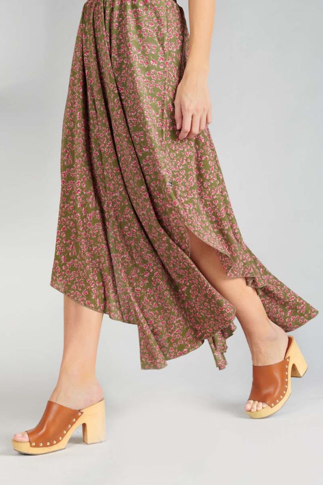 Khaki floral Yaka maxi dress