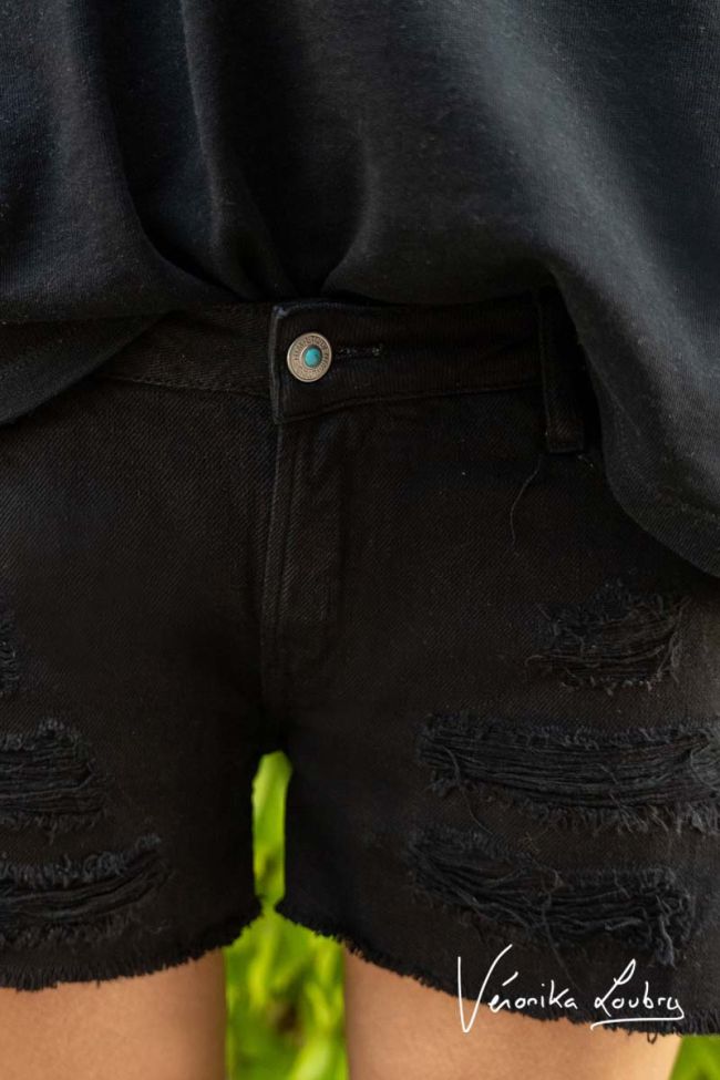 Short court Véronika en jeans noir destroy by Véronika Loubry
