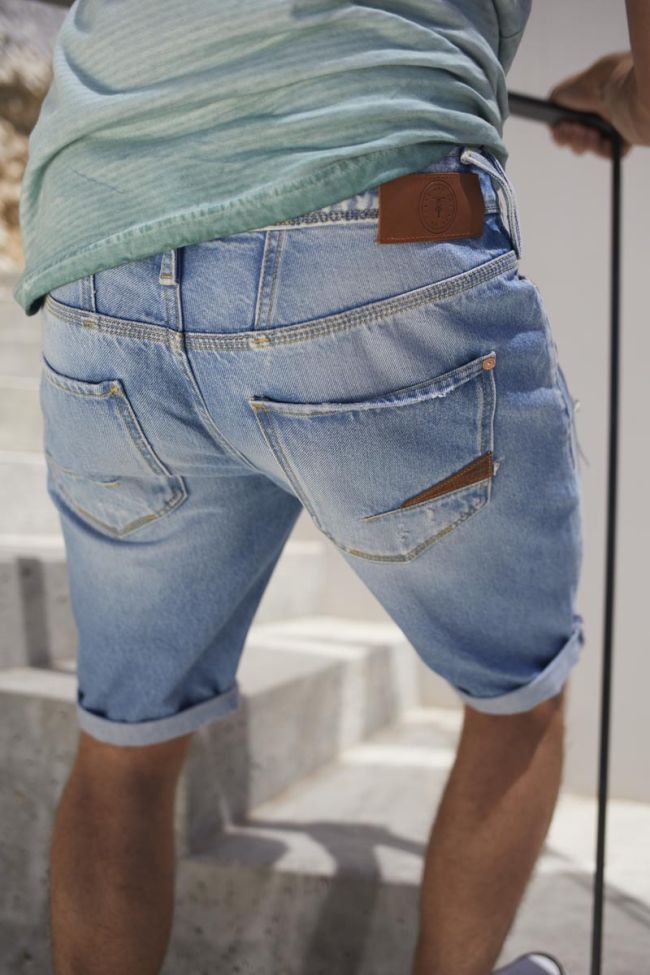 Faded distressed light blue denim Laredo Bermuda shorts