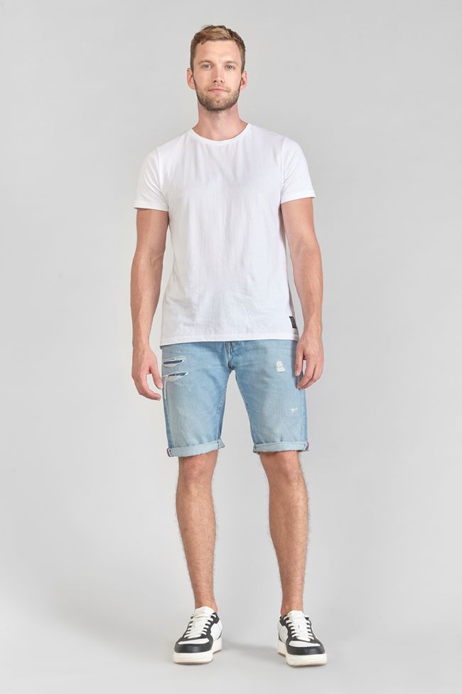 Faded distressed light blue denim Laredo Bermuda shorts