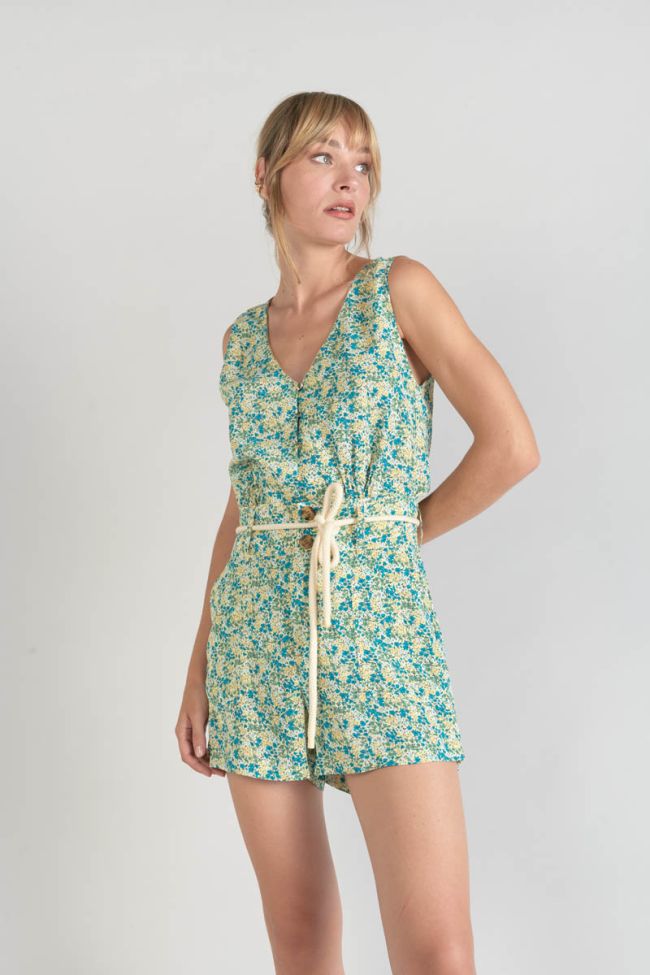 Short Lamet à motif fleuri vert et bleu