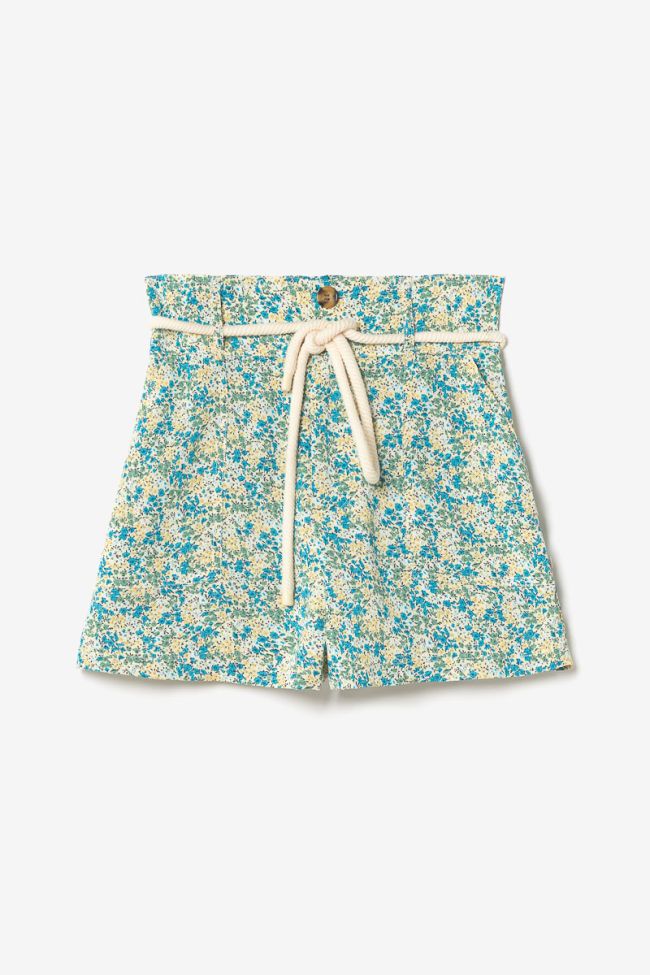 Short Lamet à motif fleuri vert et bleu