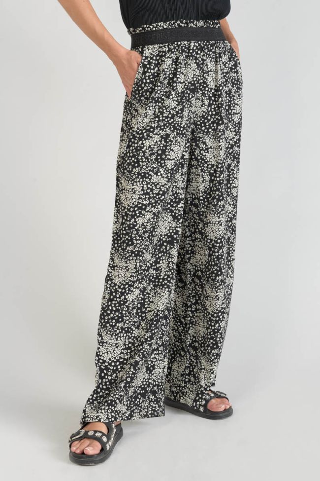 Black and white floral Luisa flowing trousers