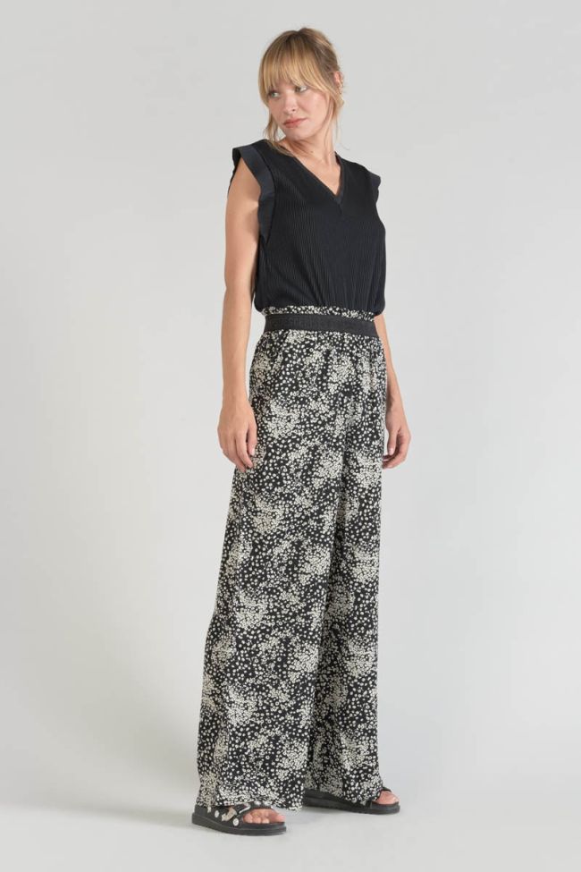 Black and white floral Luisa flowing trousers