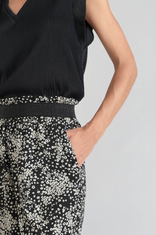 Black and white floral Luisa flowing trousers
