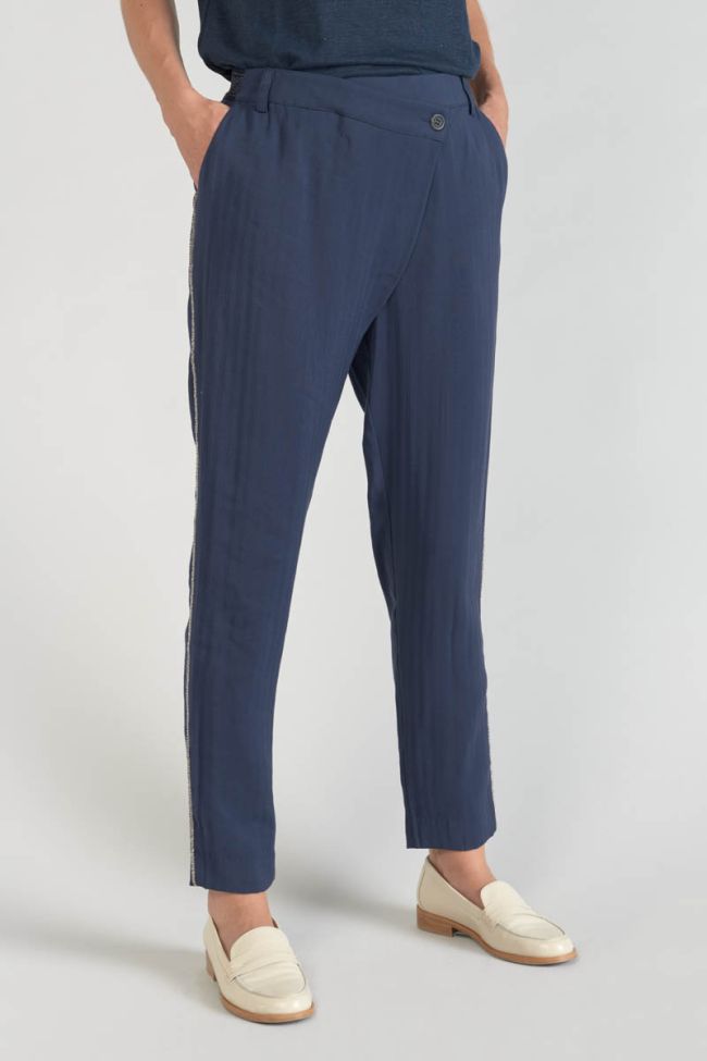 Navy blue Reydel trousers with asymmetric fastening