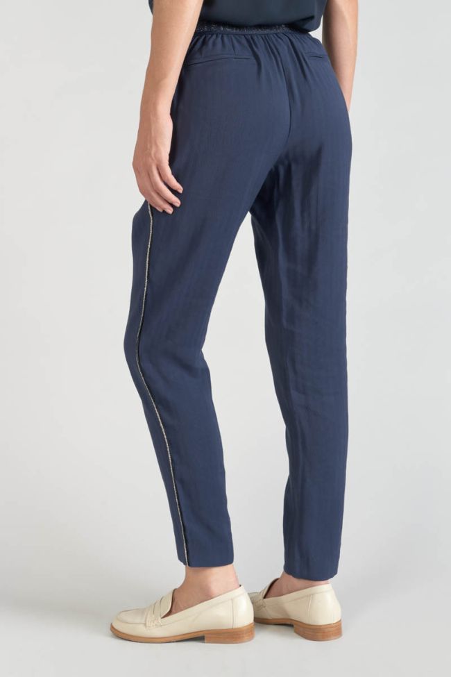 Navy blue Reydel trousers with asymmetric fastening