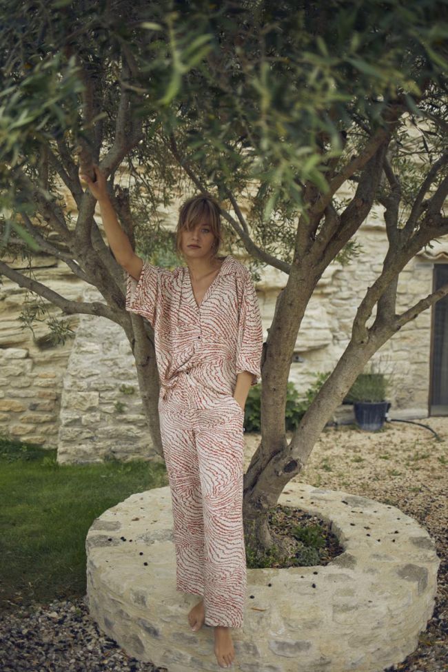 Orange and black print Yesa flowing trousers