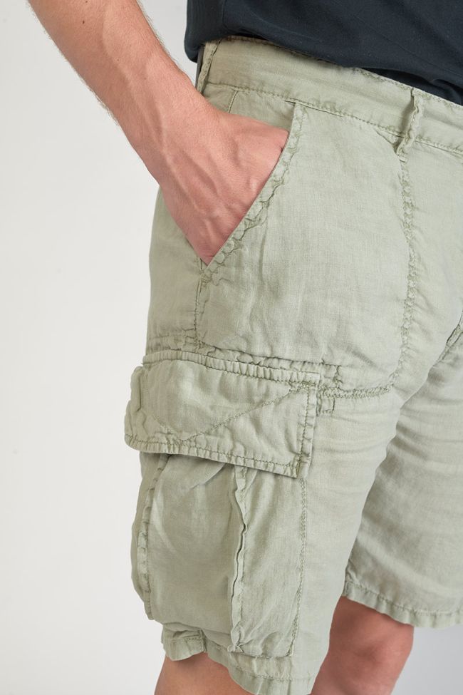 Almond green Rocca linen Bermuda shorts