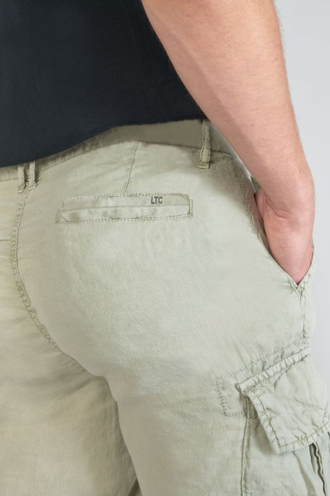 Almond green Rocca linen Bermuda shorts