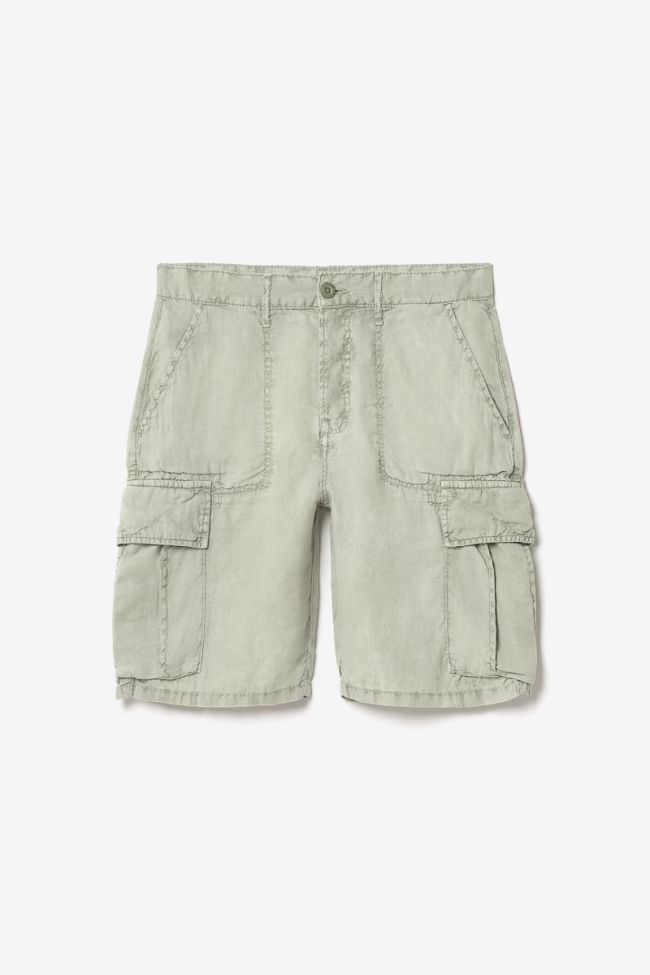 Almond green Rocca linen Bermuda shorts