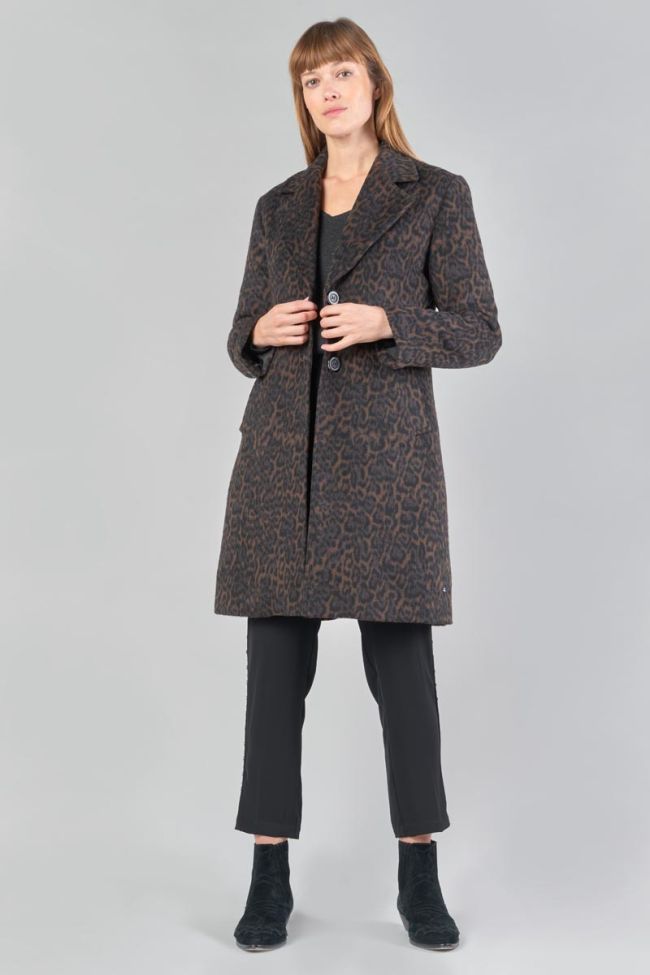 Leopard print mid-length Agathe coat