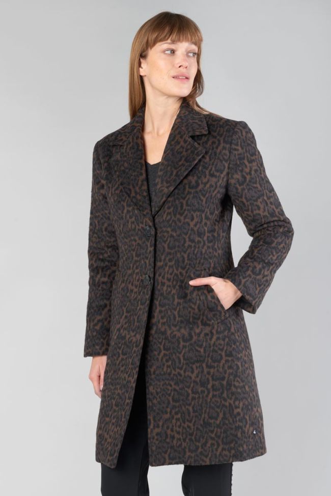 Leopard print mid-length Agathe coat
