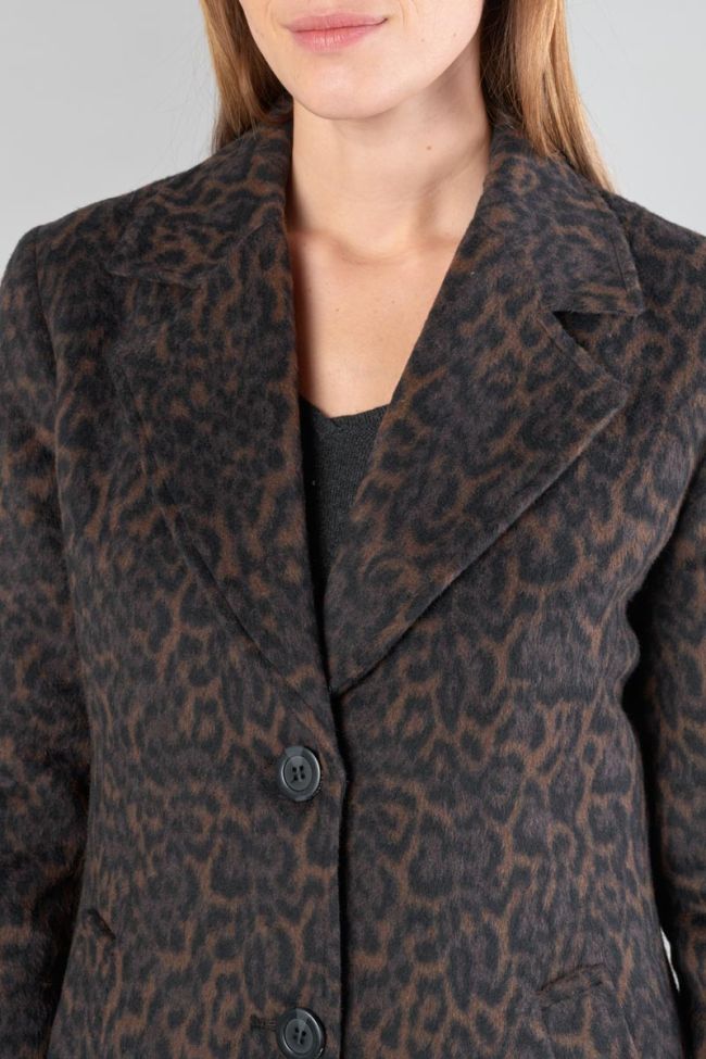 Leopard print mid-length Agathe coat