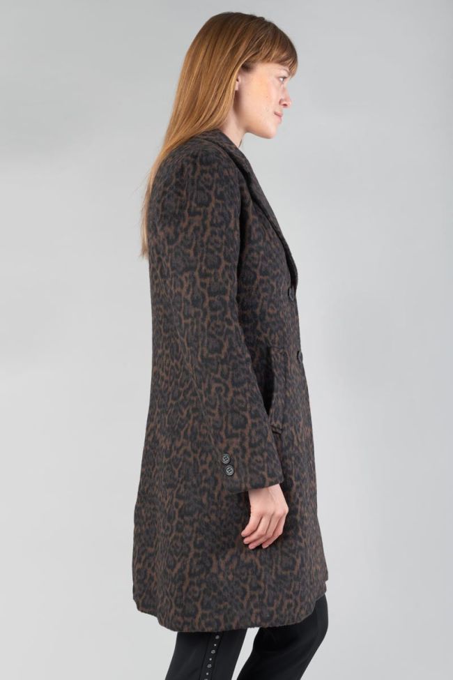 Leopard print mid-length Agathe coat