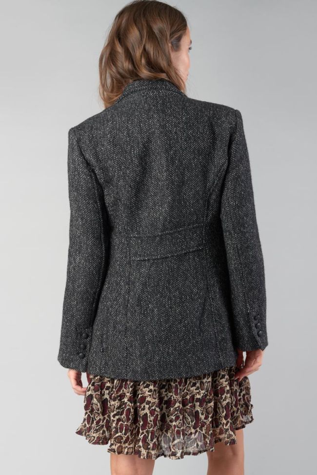 Black herringbone wool blend Capucin coat