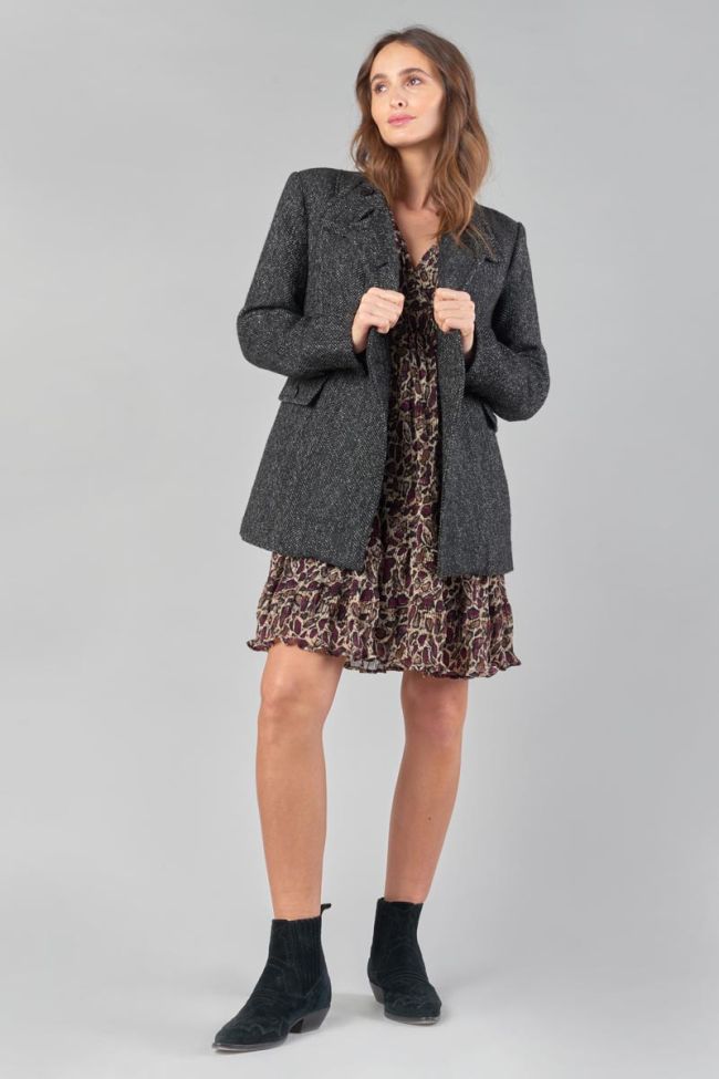 Black herringbone wool blend Capucin coat
