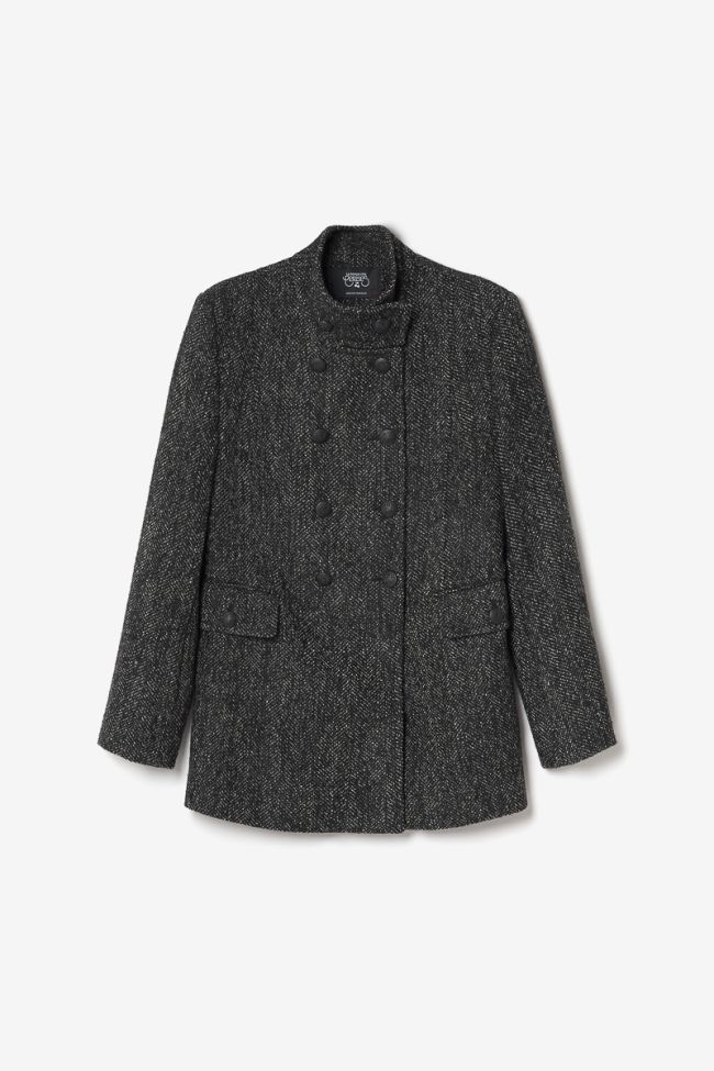 Black herringbone wool blend Capucin coat