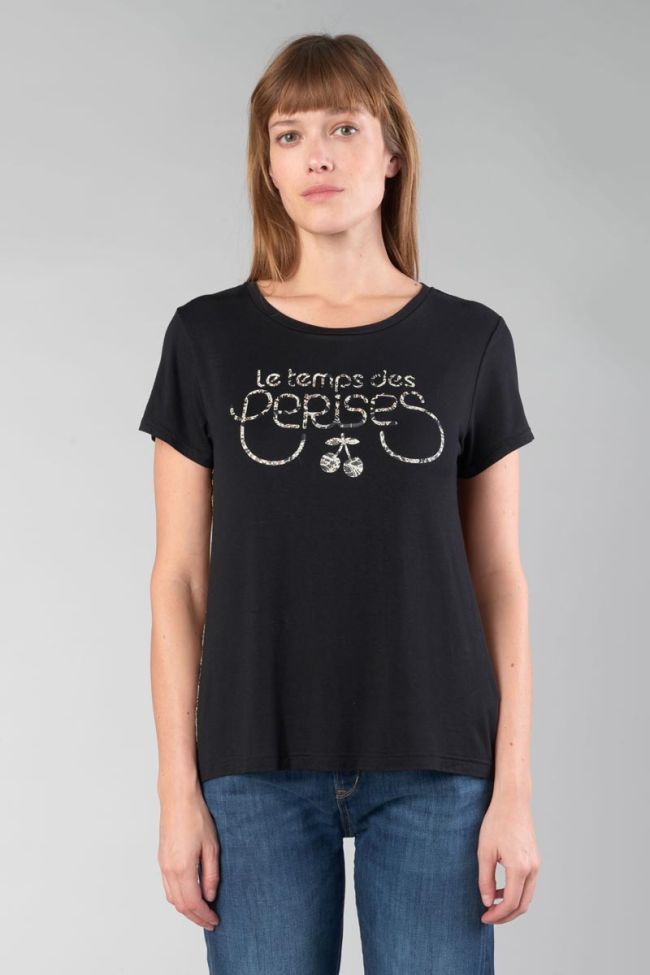 Printed black Deray dual fabric t-shirt