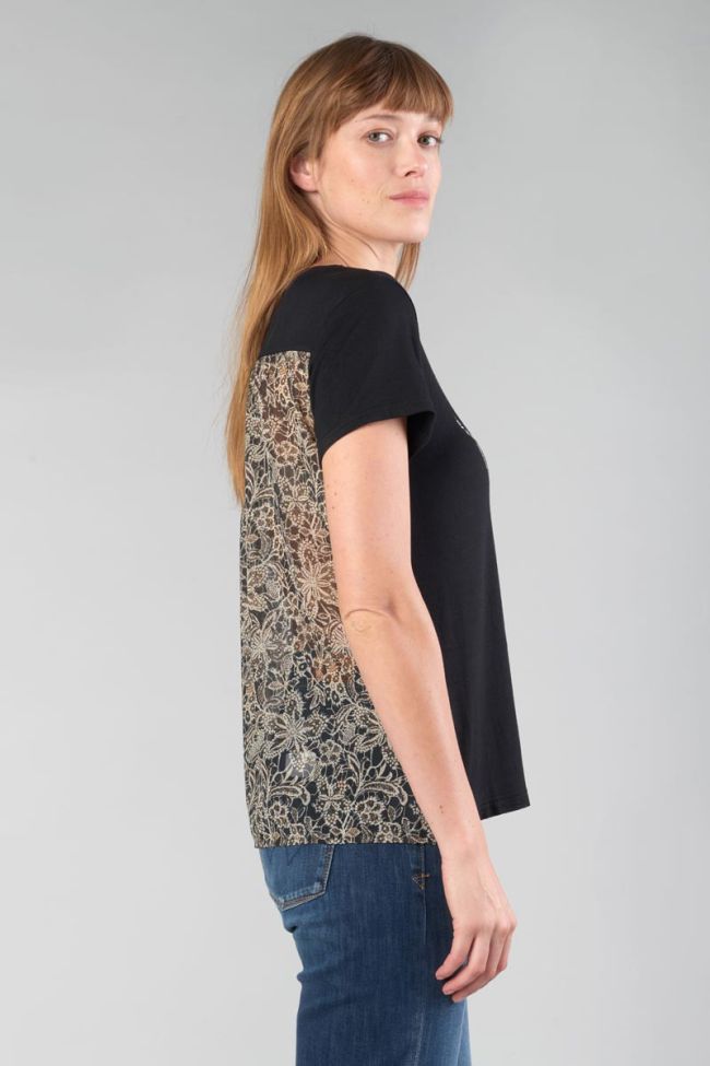 Printed black Deray dual fabric t-shirt