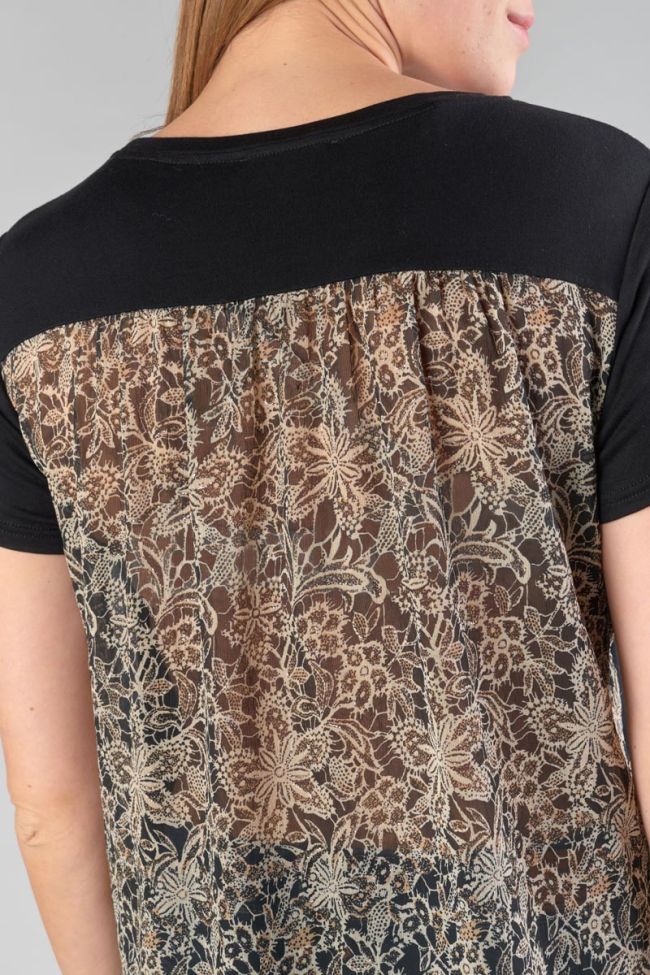 Printed black Deray dual fabric t-shirt