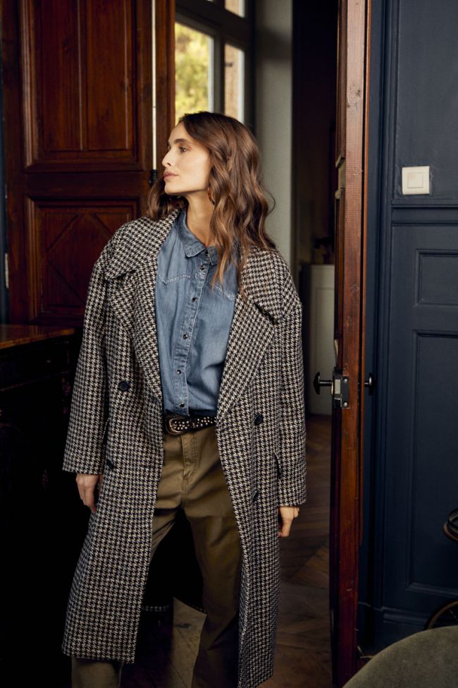 Brown houndstooth Micha long coat