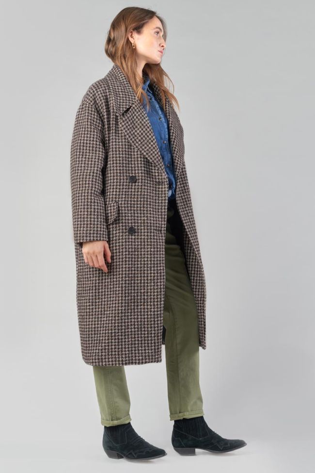Brown houndstooth Micha long coat
