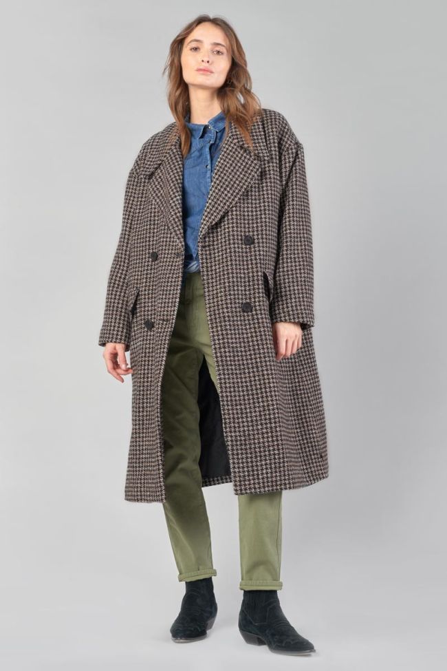 Brown houndstooth Micha long coat