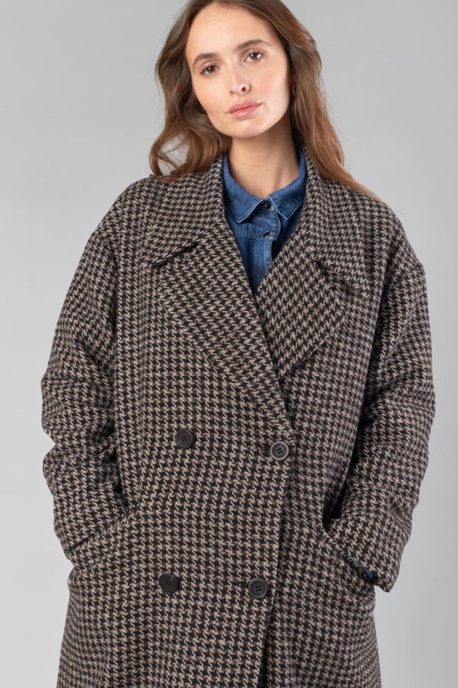 Brown houndstooth Micha long coat
