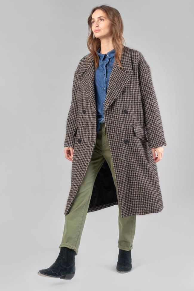 Brown houndstooth Micha long coat