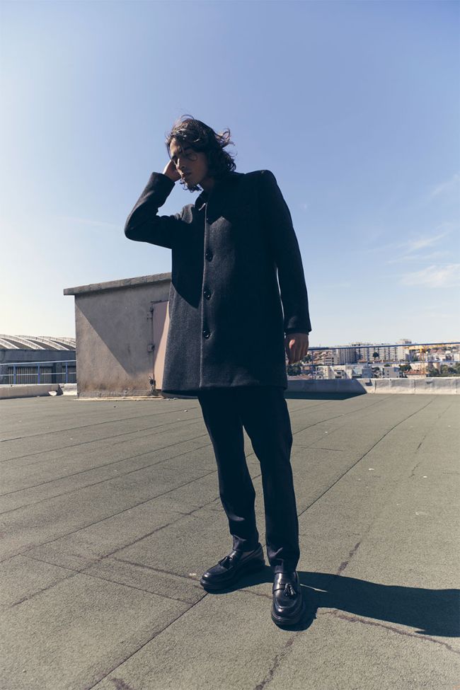 Grey herringbone mid-length Dores coat