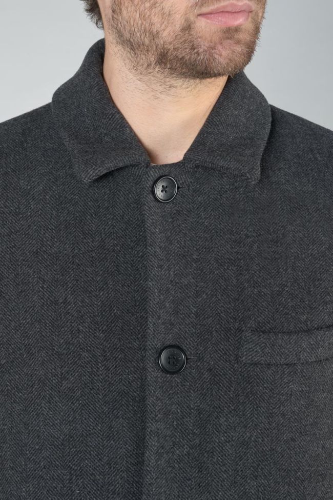 Grey herringbone mid-length Dores coat