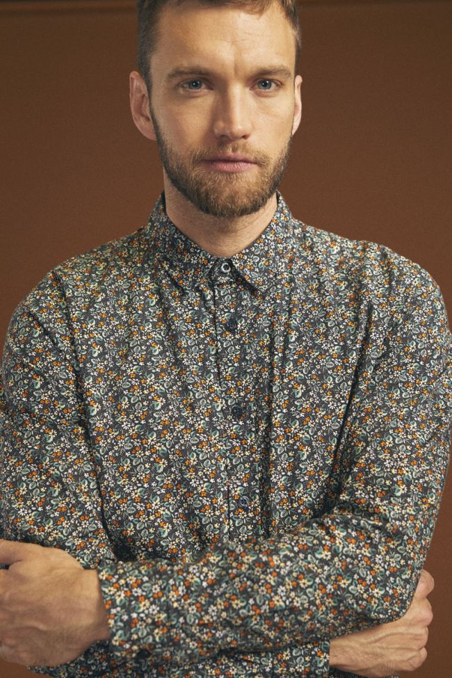 Chemise Drome noire à motif fleuri