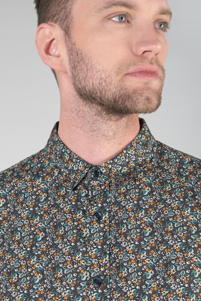 Chemise Drome noire à motif fleuri