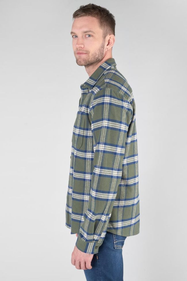 Khaki and blue check Gosp flannel shirt