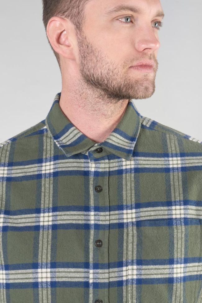 Khaki and blue check Gosp flannel shirt