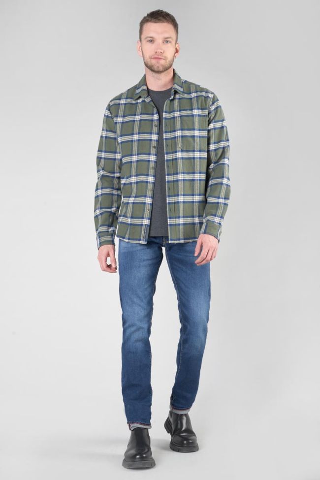 Khaki and blue check Gosp flannel shirt