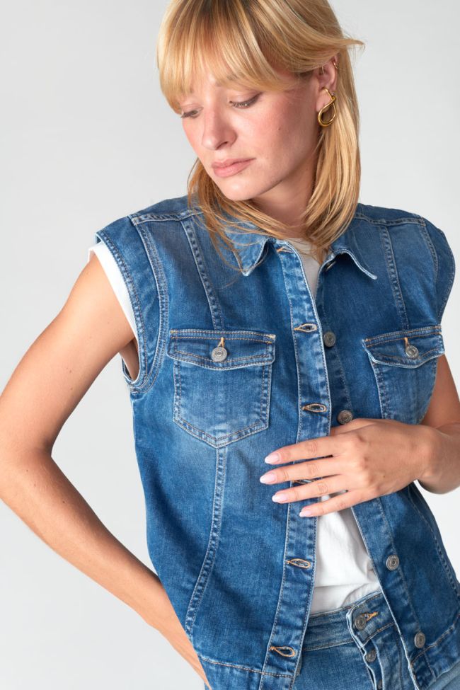 Blue denim Athena sleeveless jacket