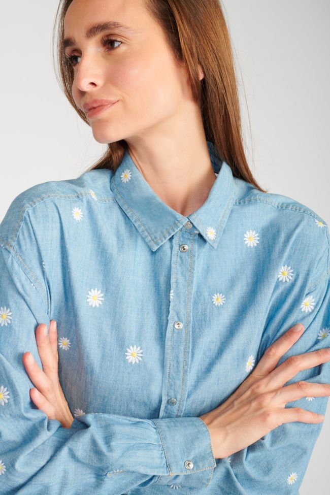 Blue embroidered denim Aubepin oversized shirt