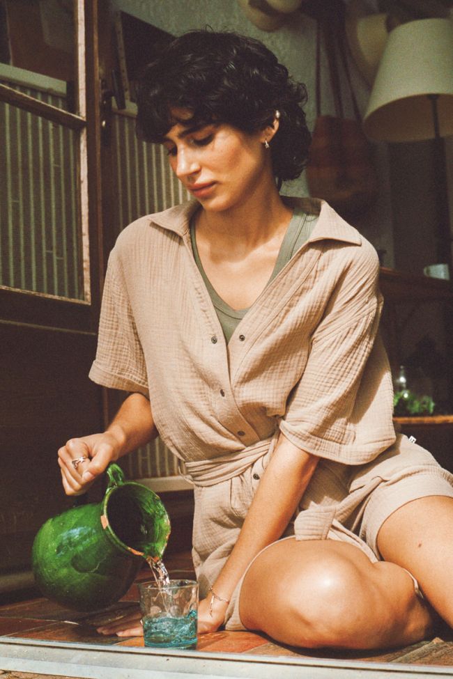 Ayote jumpsuit in sandy beige cotton gauze