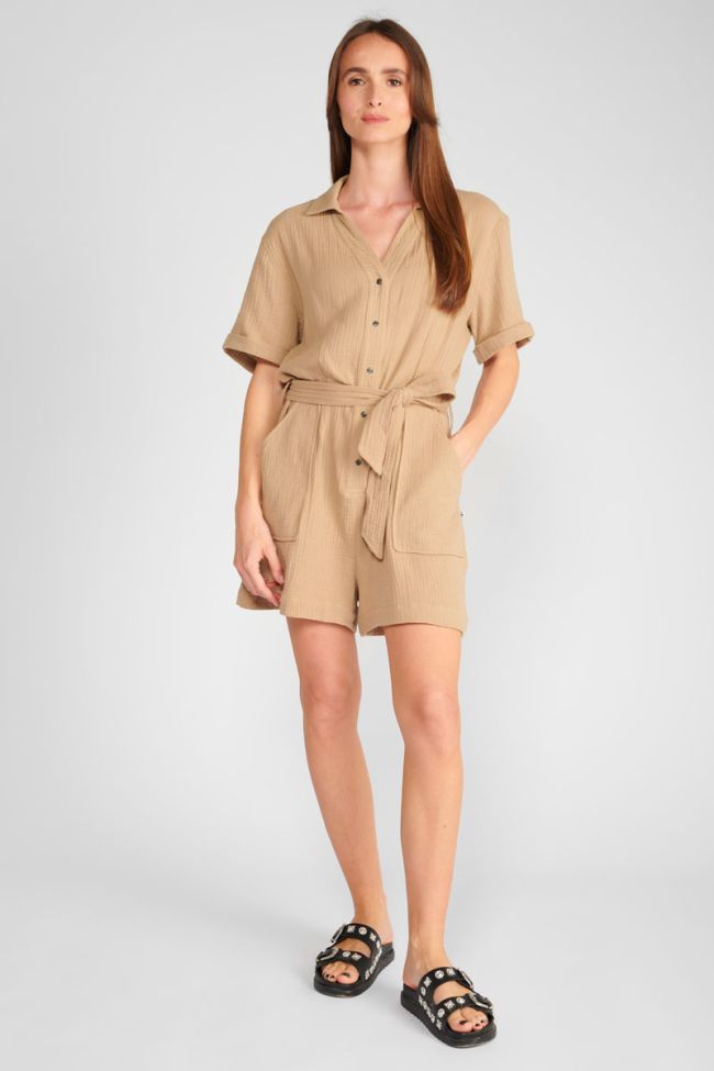 Ayote jumpsuit in sandy beige cotton gauze