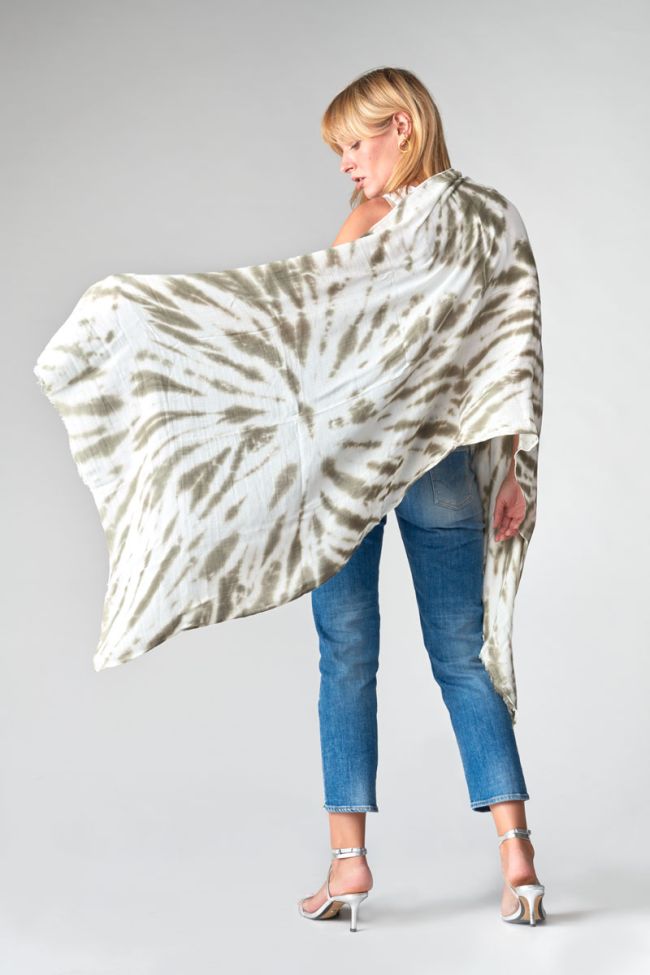 Khaki Lisian scarf with tie-dye pattern