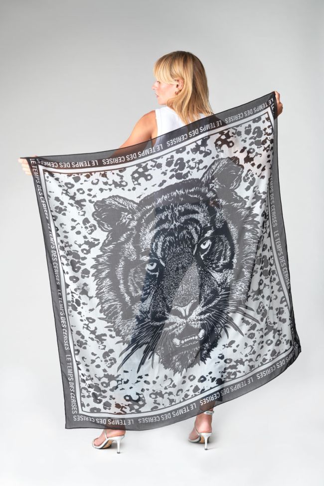 Black patterned Pivoine scarf