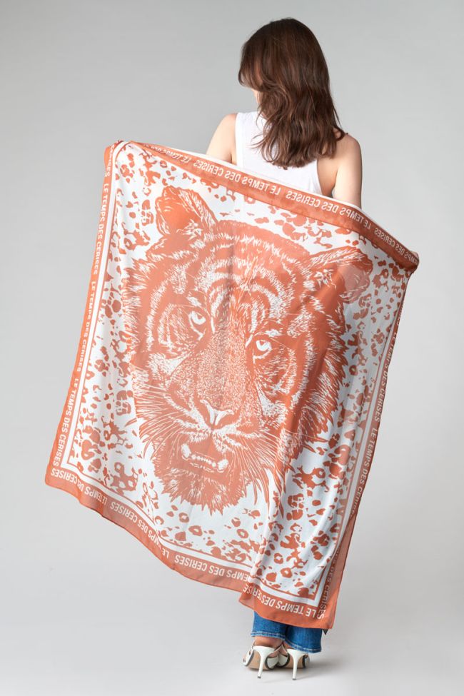 Orange patterned Pivoine scarf