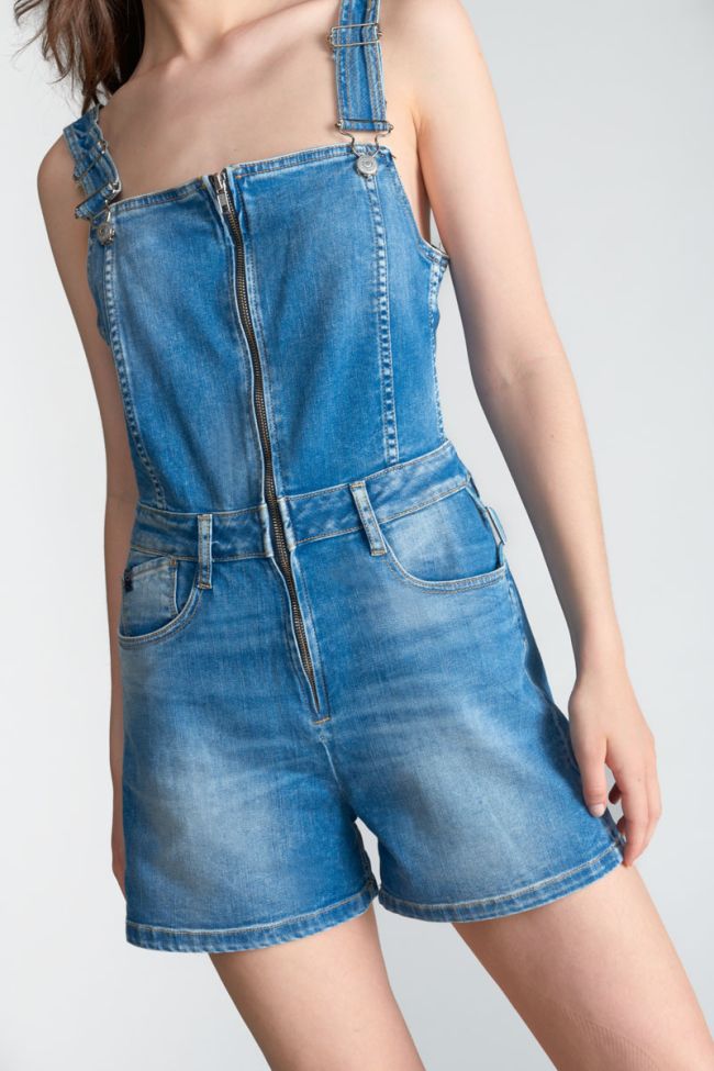 Blue denim Sofia dungaree shorts