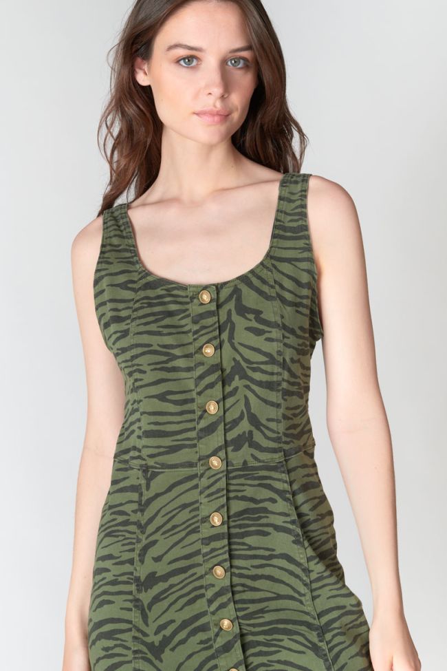 Khaki zebra striped denim Zerana dress